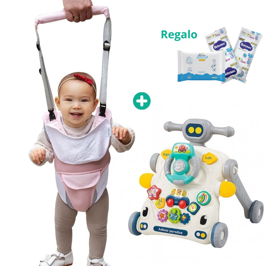 Pack Primeros Pasos para Bebé Maternelle (Arnes y caminador 2 en 1 + Caminador Musical Space 3 en 1)