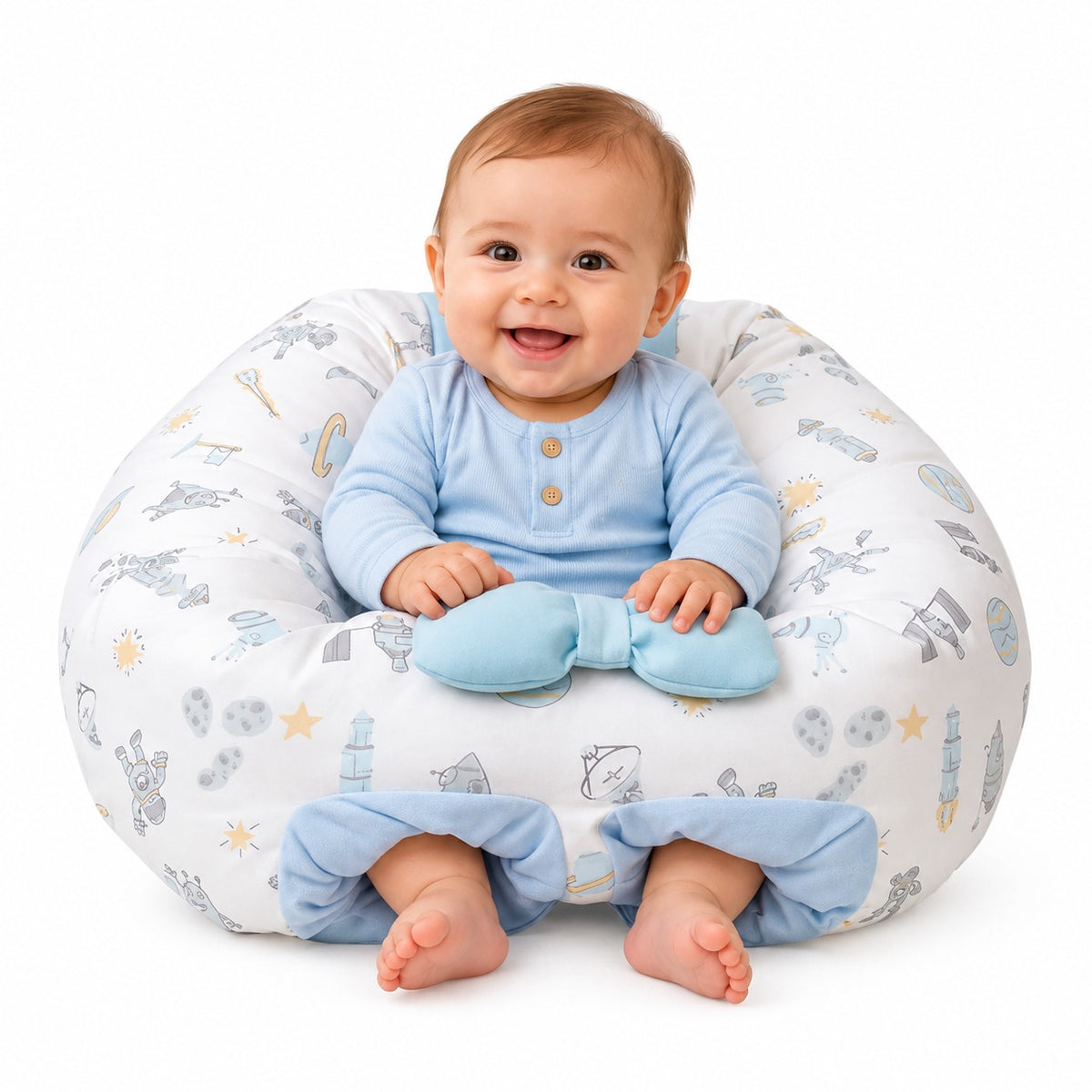 Puff de Descanso Bebé Celeste espacial, soporte 360, desmontable, hipoalergénico