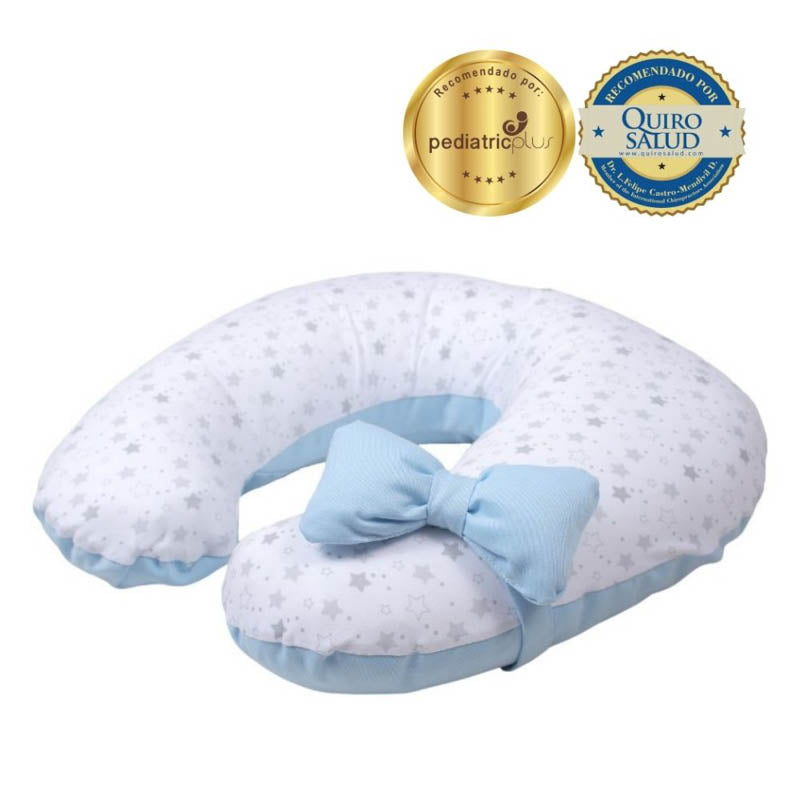 Almohada de Lactancia y Estimulación 5 en 1 maternelle Celeste estrella plomo, colecho, soporte de espalda, cojín de lactancia