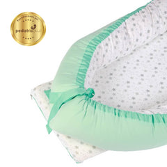 Cuna Colecho Grande Maternelle Verde Estrellas, versátil, lactancia, reversible