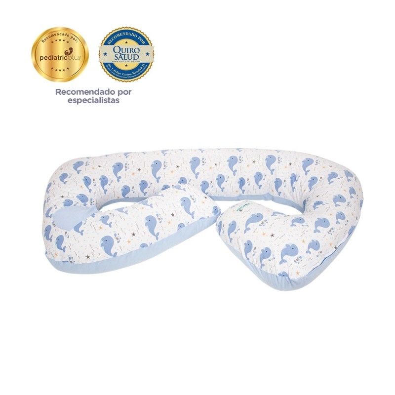 Cojín Multifuncional Celeste Ballenitas - Maternelle